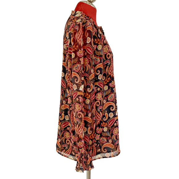 Loft Boho Peasant Style Blouse Size XL Sheer Multicolor Mod Paisley Casual Top - Picture 7 of 13